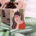 Rectangular jewelry display card featuring an artistic female illustration and top hang hole - Impression Girl Style Six