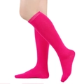 Women's knee-high striped socks in vibrant hot pink knit with ribbed elastic cuffs - One Size / Fluorescent Red