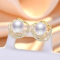 Elegant gold pearl stud earrings featuring a spiral border set with sparkling zircons - Gold Irregular Pearl Stud Earrings (C6)
