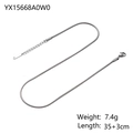 Detailed view of silver snake bone chain necklace with lobster clasp and size specs - YX15668A0W0 (35+3cm/7.4g)