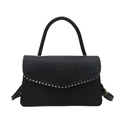 Bolso de mano minimalista de cuero PU negro con remaches plateados y correa ajustable - Negro