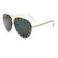 Classic pilot sunglasses with gold metal frame, dark lenses, and stylish rivet details - Gold Frame Grey Lens (Transparent Ear Socks)