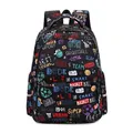 Waterproof school backpack for boys featuring street style basketball graffiti print - Black Letter Graffiti / Black