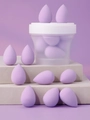 Mini purple teardrop makeup sponge set with clear storage jar for wet and dry use - Light Purple