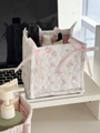 Quilted floral fabric storage basket with pink bow ties for desk organization - Lace Sweetheart Square Storage (Pink Rose Sweetheart)
