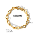 Gouden roestvrijstalen schakelarmband met T-sluiting en geometrische schakels 18,5cm - Gouden geometrische kettingarmband(YYB023142)
