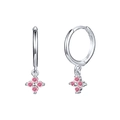 Silver drop earrings with pink four-petal flower charms and sparkling zircon stones - Pink Zirconia (Silver)