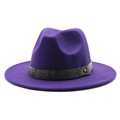 Detail of purple fedora hat featuring a stylish snake pattern band and gold metal stud - M (56-58cm) / Purple