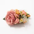 Bohemian floral hair comb with pink and orange flowers for bridal styling and beach weddings - FS03-2 Dusty Pink