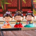 Three cute traditional Chinese figurines set with rabbit, instrument, and fan accessories - 1056-4 Cute Shaking Head Set of 3
