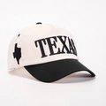 Retro Texas geborduurde honkbalpet in crème en zwarte tweekleurige katoenen twill - Verstelbaar / Crème/Zwart