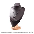 Black velvet necklace bust display stand with wooden base 31cm height for jewelry - Dark Grey Large