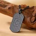 Men's black stainless steel military tag necklace with US flag and letter C on wood - Letter C Necklace