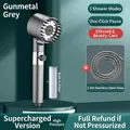 Gunmetal grey pressurized shower head set with 3-mode spray, 1.5m hose, and PP filter - 1.5m Stainless Steel Hose Set / Gunmetal