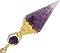 Energie-Pendel aus violettem Amethyst mit goldener Metallkappe und Kupferspule - Amethyst