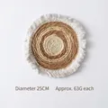Bohemian 25cm woven straw wall decor with white fringe trim and brown spiral patterns - Tassel Dual-Tone 25cm