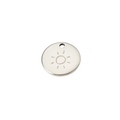 Pendentif rond en acier inoxydable poli avec gravure soleil minimaliste sur fond blanc - Soleil Acier