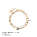 Zweilagiges goldenes Armband mit weißen Perlen und polierten Sternanhängern für Damen - Doppellagiger Stern-Perlen-Stil (HF-S4179)