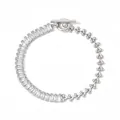 Silver bead bracelet with emerald-cut zircon stones and decorative OT toggle clasp - Silver Zirconia Metal Bead Splicing Bracelet (B022)