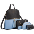 4-piece stylish backpack set including crossbody bag, clutch, and card holder in black and blue - Blue and Black