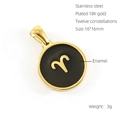 Detail of 18K gold plated stainless steel Aries pendant with black enamel finish - Aries - Single Pendant