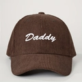 Retro dark brown corduroy baseball cap with Daddy embroidery and adjustable strap - Coffee