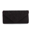 Elegante schwarze Abendtasche mit Falten-Design und funkelnden Perlen für Damen - Schwarz