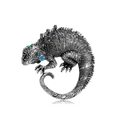 Vintage silver lizard brooch with grey rhinestones and blue eye detail on white background - Lizard Style (B262-B) / Antique Silver