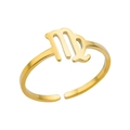 Minimalist gold Virgo zodiac symbol ring with adjustable open band and polished finish - Virgo