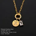 Gold stainless steel necklace with initial X and rectangular crystal charms. - Letter X / Gold