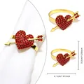 Golden alloy heart and arrow napkin ring with sparkling red rhinestones for wedding - Golden Arrow Through Red Heart Rhinestone