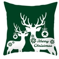 Detail of forest green Christmas pillow cover with white reindeer silhouette and star print - Forest Green White Deer