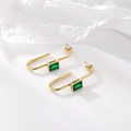 Elegant gold-plated J-shaped earrings with emerald green rectangular zircon stones - Gold Green Zirconia