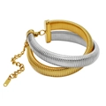 Close-up of interlocking gold and silver snake bone chain bracelet with lobster clasp - 18+5cm / Two-Tone Bracelet