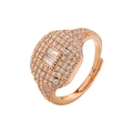 Detail of rose gold square ring featuring micro-pave diamonds and adjustable open band - Rose Gold/White Zirconia