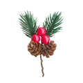 Kerstdecoratie met kunstmatige dennennaalden, rode bessen en dennenappels op witte basis - Dubbel blad 3 rode bessen 2 kegels