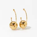 Minimalist C-shaped earrings with large polished golden hollow spheres and hoops - Golden Hollow Ball Style (D2341)