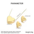 Detailed dimensions of 18K gold plated stainless steel heart necklace and earring set - Style A Gold (KS221037-KFC)