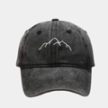 Washed cotton baseball cap with mountain embroidery for outdoor sun protection - Adjustable / Black