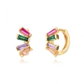 Pendientes de aro de plata S925 con circonitas de colores en talla baguette oro - Huggies de Piedra Preciosa en Forma de Abanico de Corte Baguette