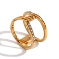 Anello in titanio placcato oro 18K a doppio strato con filo cavo e micro-pave di cristalli - US 6 / Doppio Cavo Avvolgimento Strass / Oro