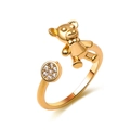 3D gold bear ring with sparkling zircon disk detail on an adjustable open band - Open Ring / KC Gold