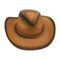Cappello da cowboy in paglia marrone sfumato con fori di ventilazione e nastro - Cachi 3 (Strass Centrale)