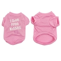 Detailed front and back view of pink cotton dog t-shirt with I Give Free Kisses print - Pink
