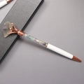 White crystal ballpoint pen with rose gold accents and healing gemstone in a gift box - Fluorite
