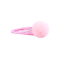 Single pink plush ball hair clip for girls featuring a metal BB snap fastener - Pink