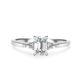 Klassischer S925 Silber V-Ring mit rechteckigem Zirkonia im Smaragdschliff für Damen - US 5 / Drei-Steine-Smaragdschliff-Stil (CBJZ009)
