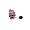 Pink snake enamel pin wrapped around black liquid bottle with star details on white base - Pink Snake with Potion Bottle