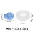 Blue fish-shaped DIY silicone mold with measurements for handmade soap and chocolate crafts - Taiyaki Fish Shape