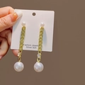 Elegant gold pearl drop earrings with sparkling rhinestones and star-shaped accents - Gold Artificial Pearl Long Style S925 Silver Post Earrings(E3732)